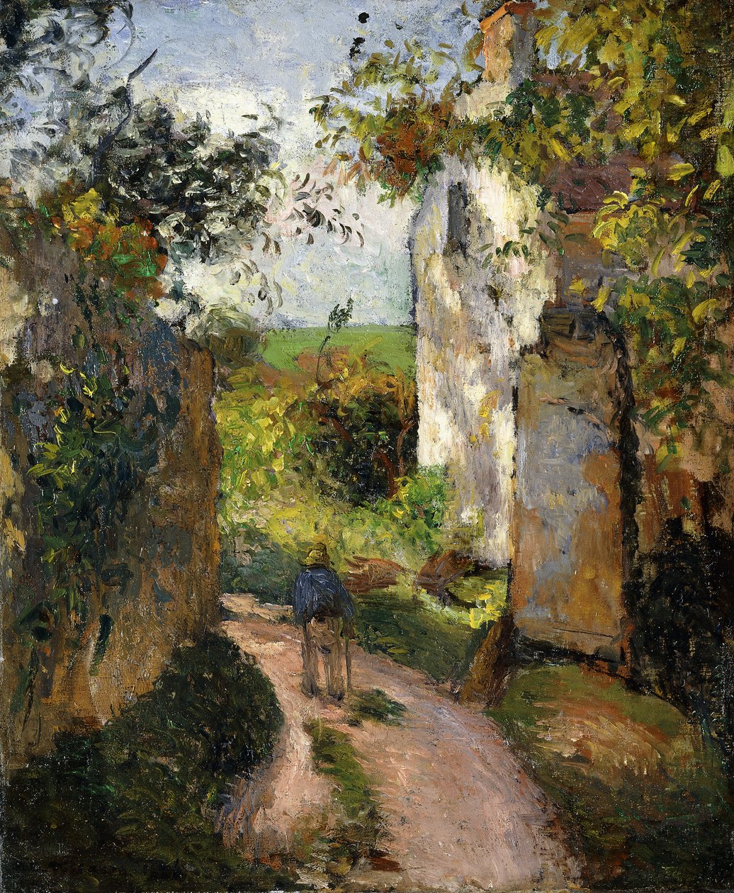 Talonpoika kujalla talon vieressä, Pontoise; Talonpoika kujalla Eremitaasissa Pontoisessa, 1876 tekijältä Camille Jacob Pissarro