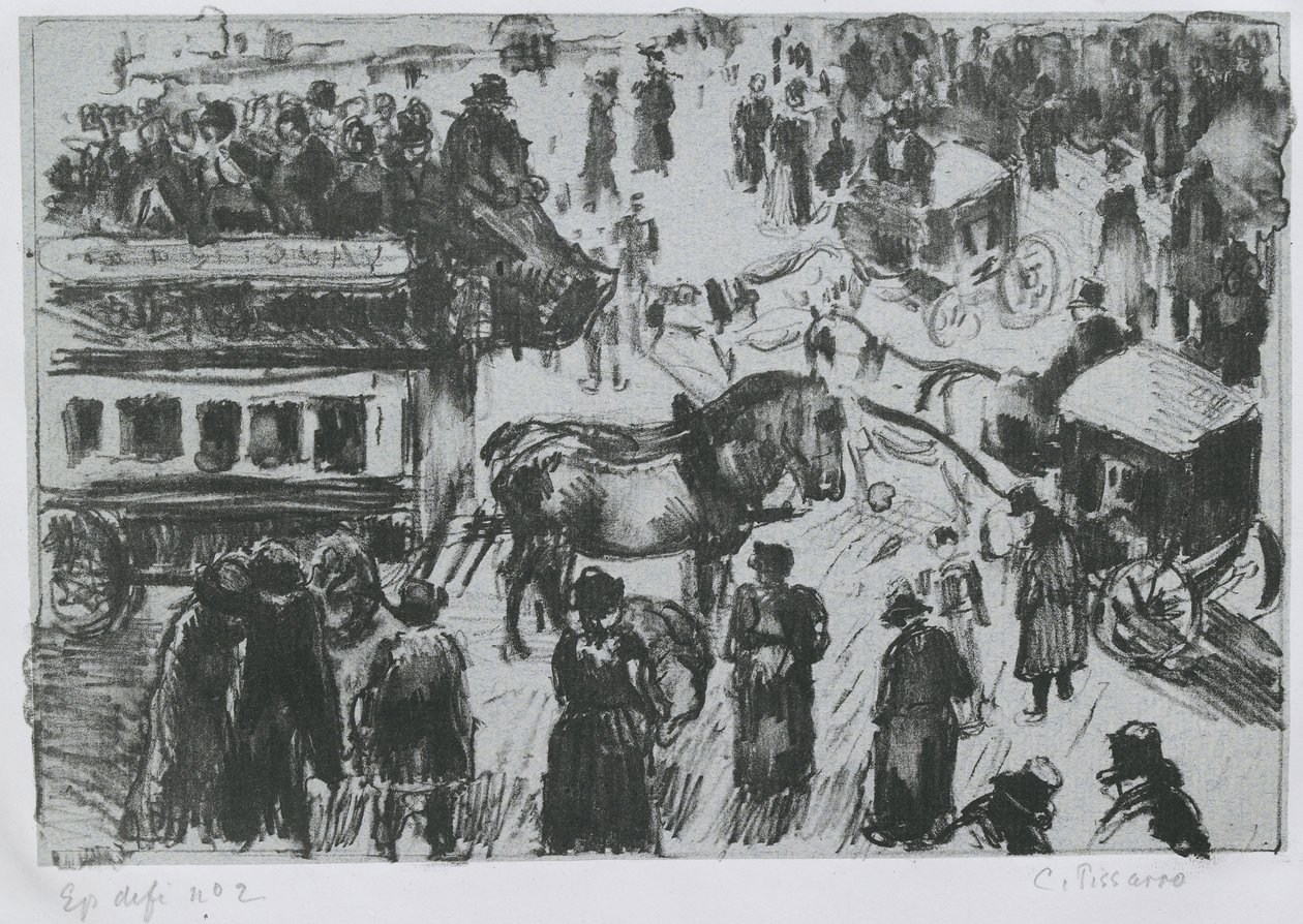 Place du Havre, Pariisi, n. 1897 (litografia sinkillä) tekijältä Camille Jacob Pissarro