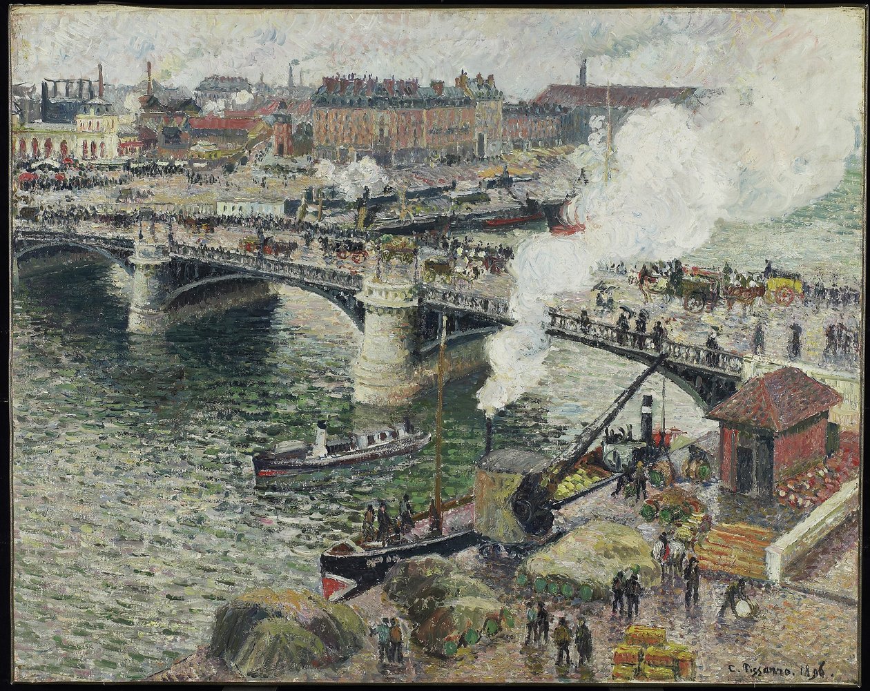 Pont Boieldieu Rouenissa, kostea sää, 1896 tekijältä Camille Jacob Pissarro
