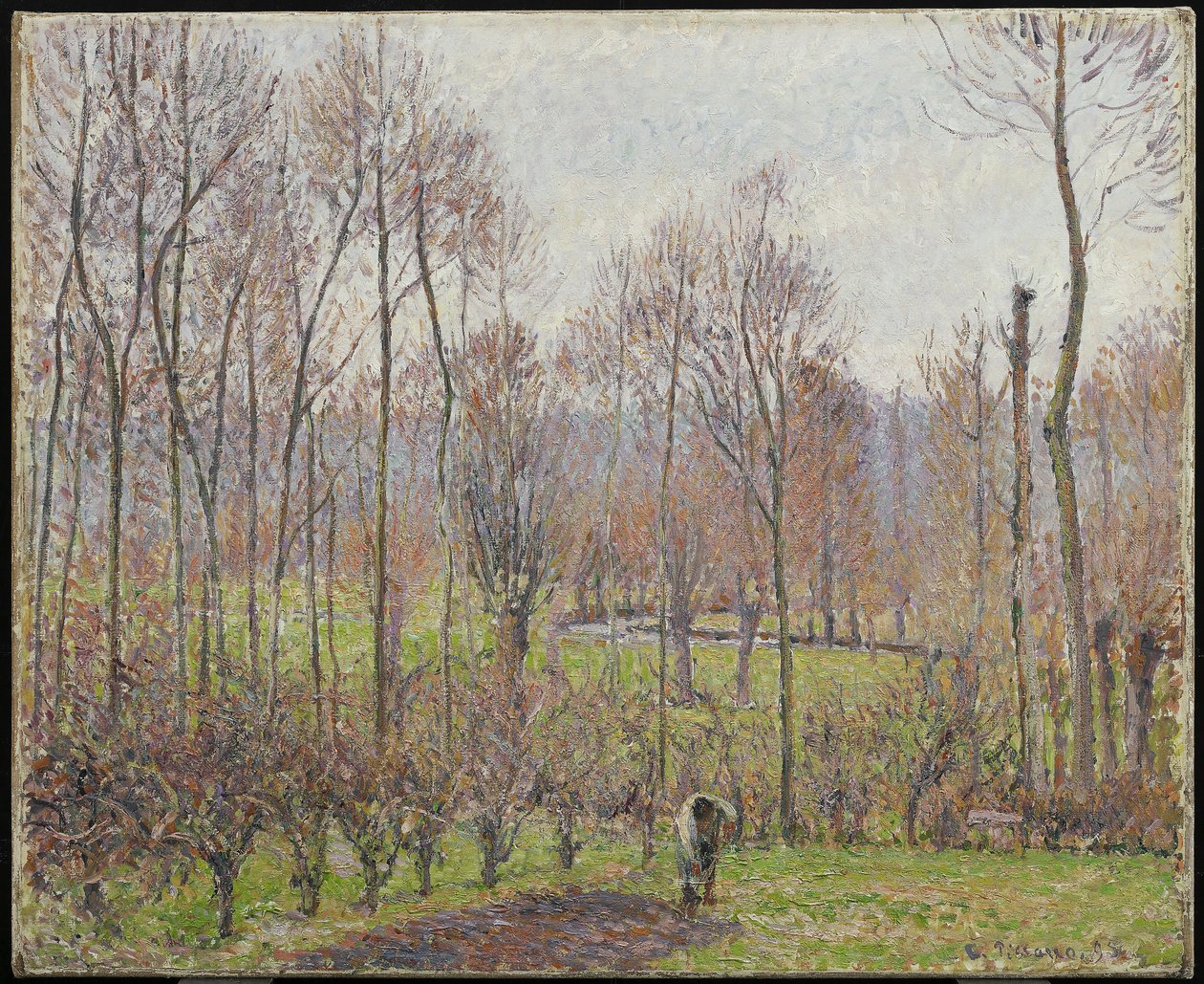 Poppelit, Harmaa sää, Eragny, 1895 tekijältä Camille Jacob Pissarro