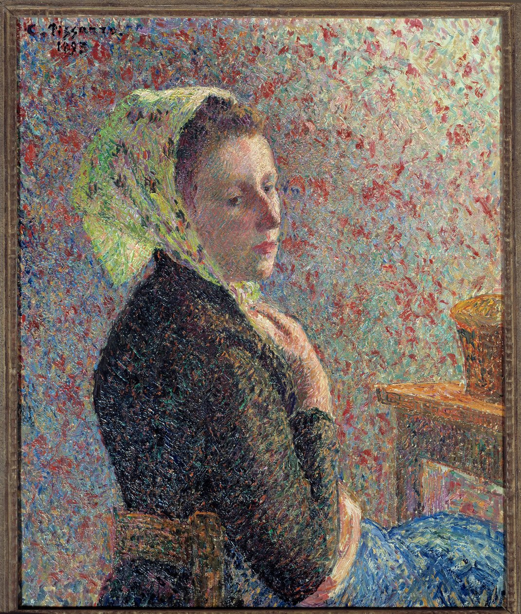 Muotokuva naisesta vihreällä kalvolla vuonna 1893 Camille Pissarron (1830-1903) maalaus. 1893. Dim. 0,65 x 0,54 m. Pariisi, Musee d