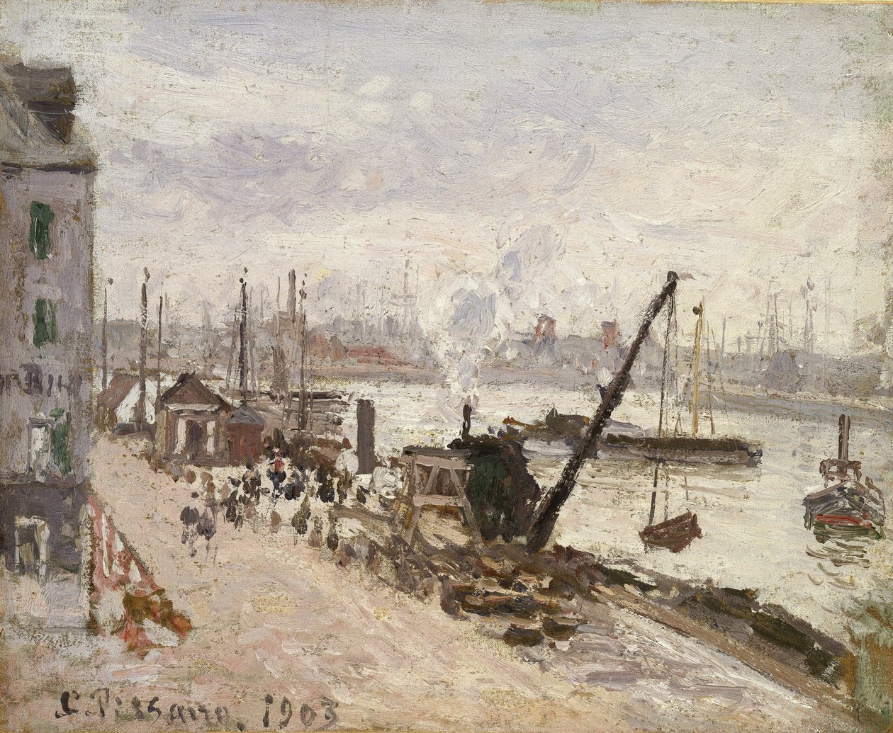 Le Havren laituri, 1903 (öljy batistille) tekijältä Camille Jacob Pissarro