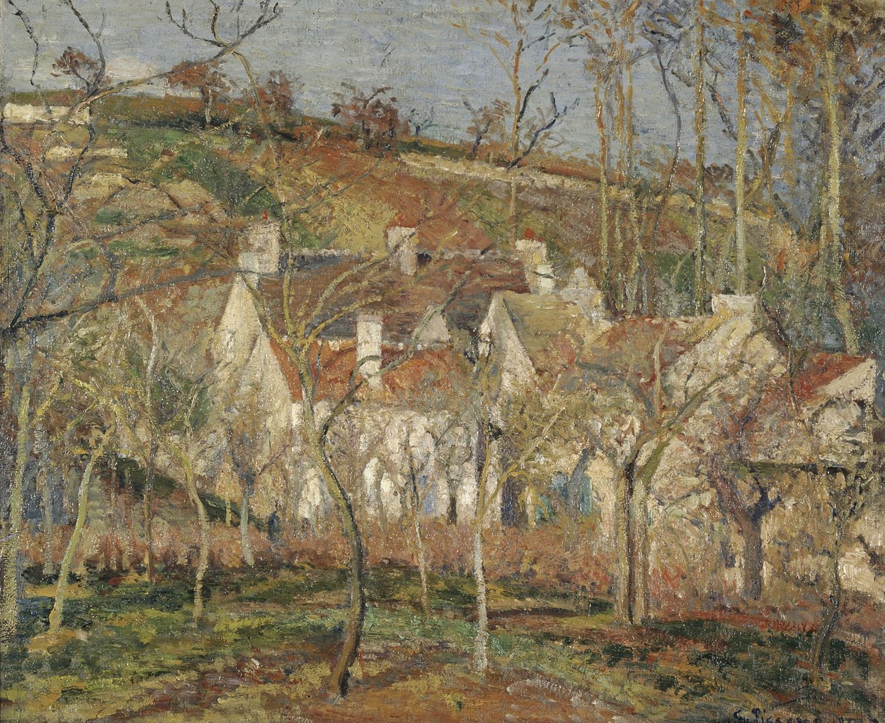 Punaiset katot, kylän kulma, talvi, 1877 tekijältä Camille Jacob Pissarro
