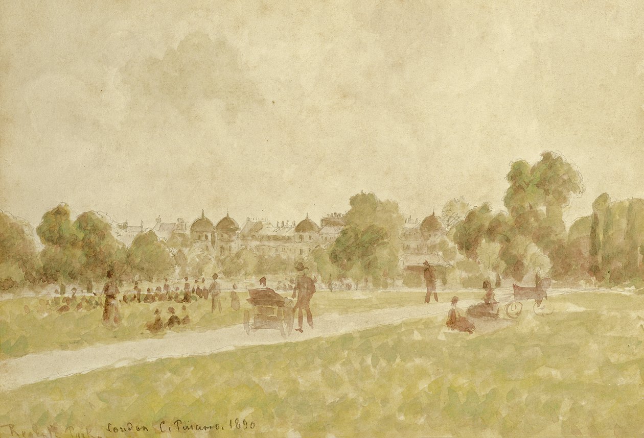 Regents Park, Lontoo, 1890 (wc ja kynä paperille) tekijältä Camille Jacob Pissarro