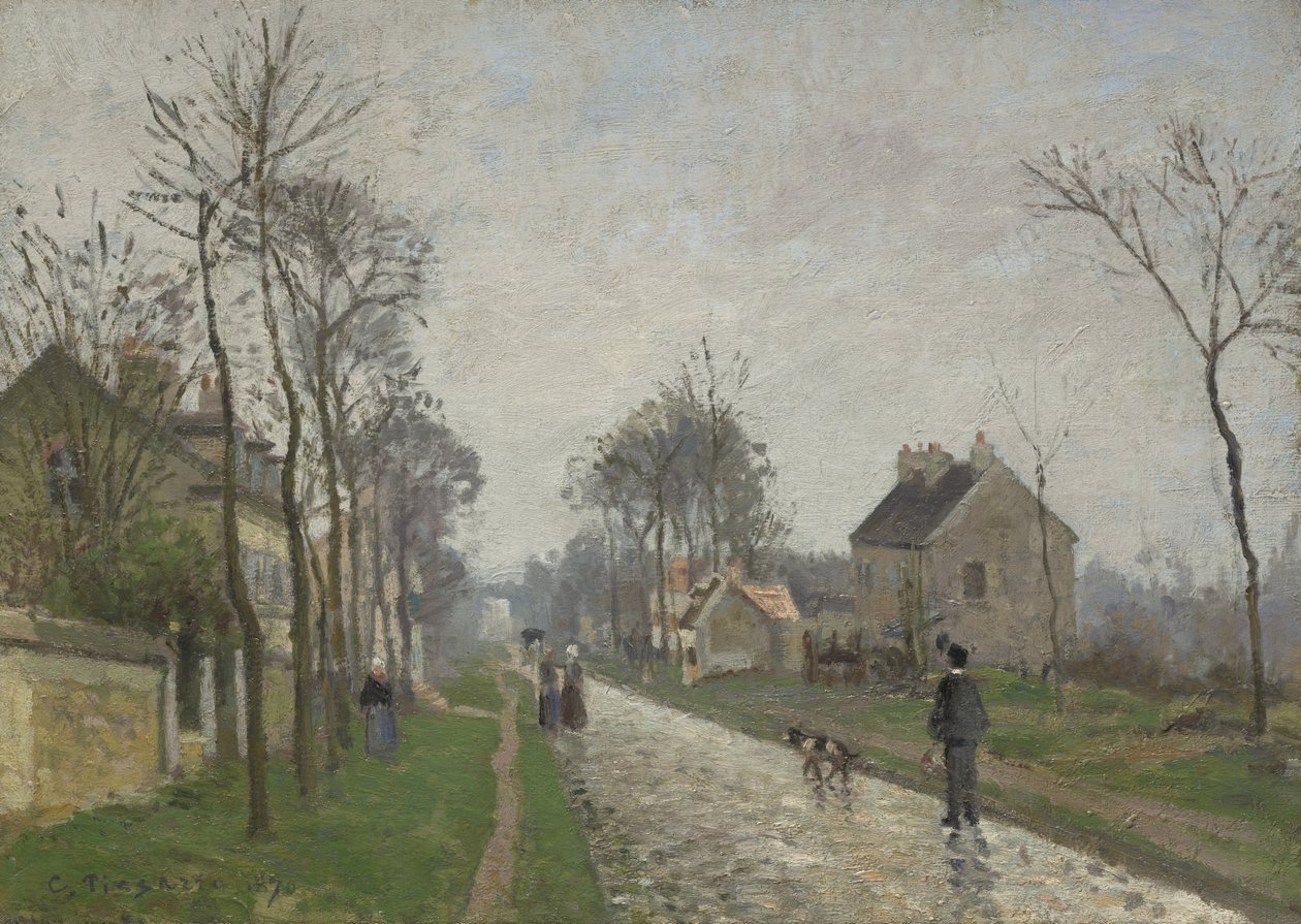 Road to Versailles, Louveciennes, Rain Effect, 1870 tekijältä Camille Jacob Pissarro