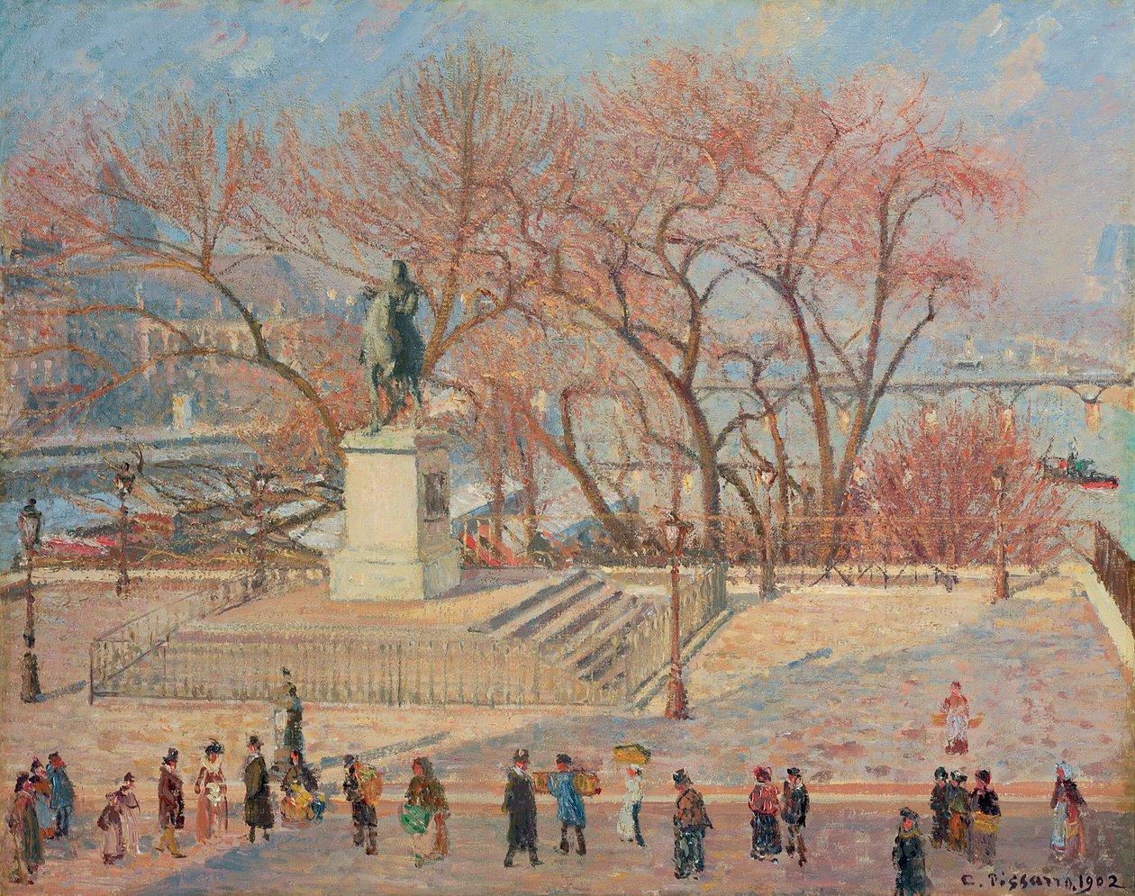 Henrik IV:n patsas, Aamu, aurinko; Patsas d"Henri IV, matin, soleil, 1902 tekijältä Camille Jacob Pissarro