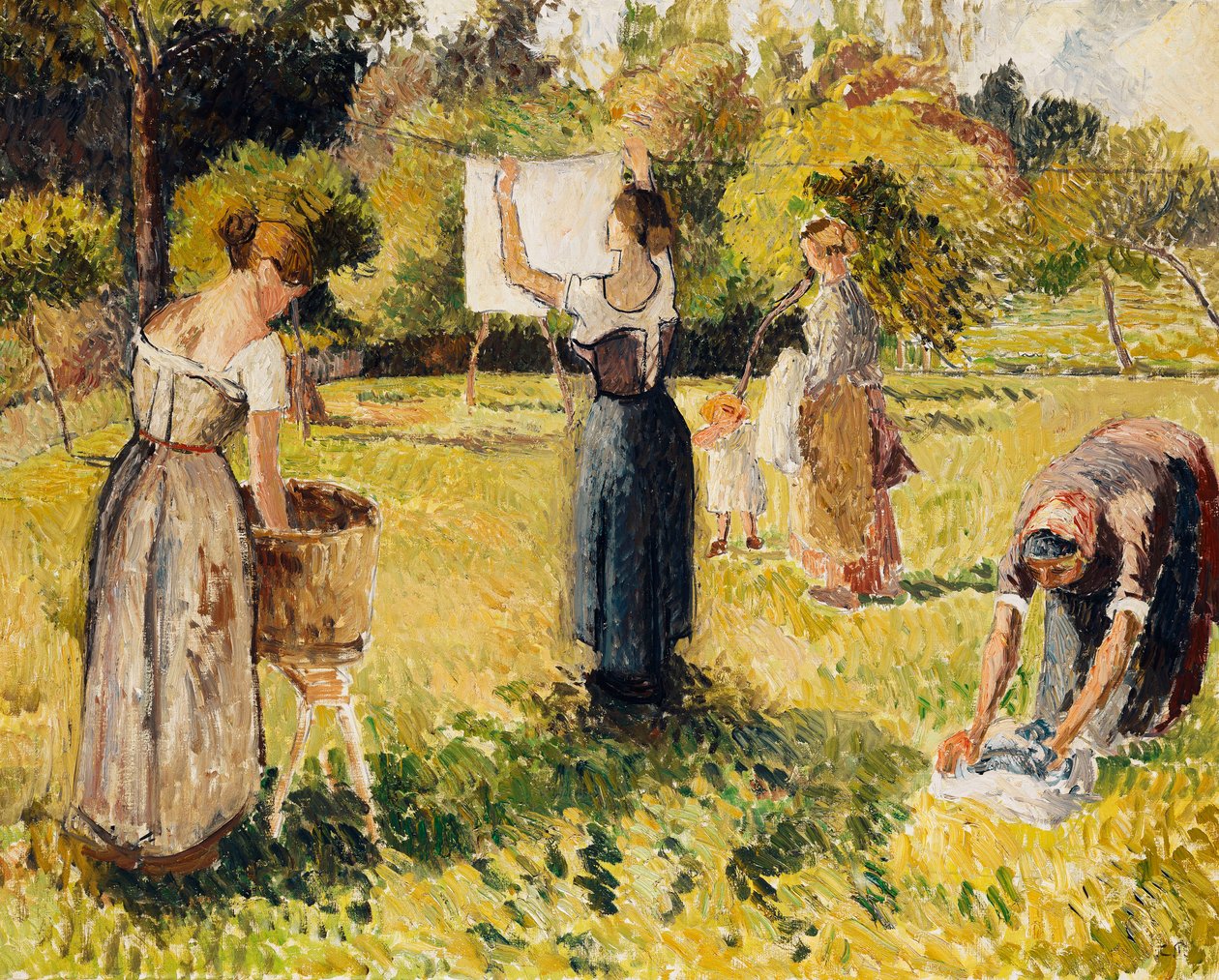 Tutkimus aluslevyistä Eragnyssa; Les Laveuses, etydi, Eragny, n. 1901 tekijältä Camille Jacob Pissarro