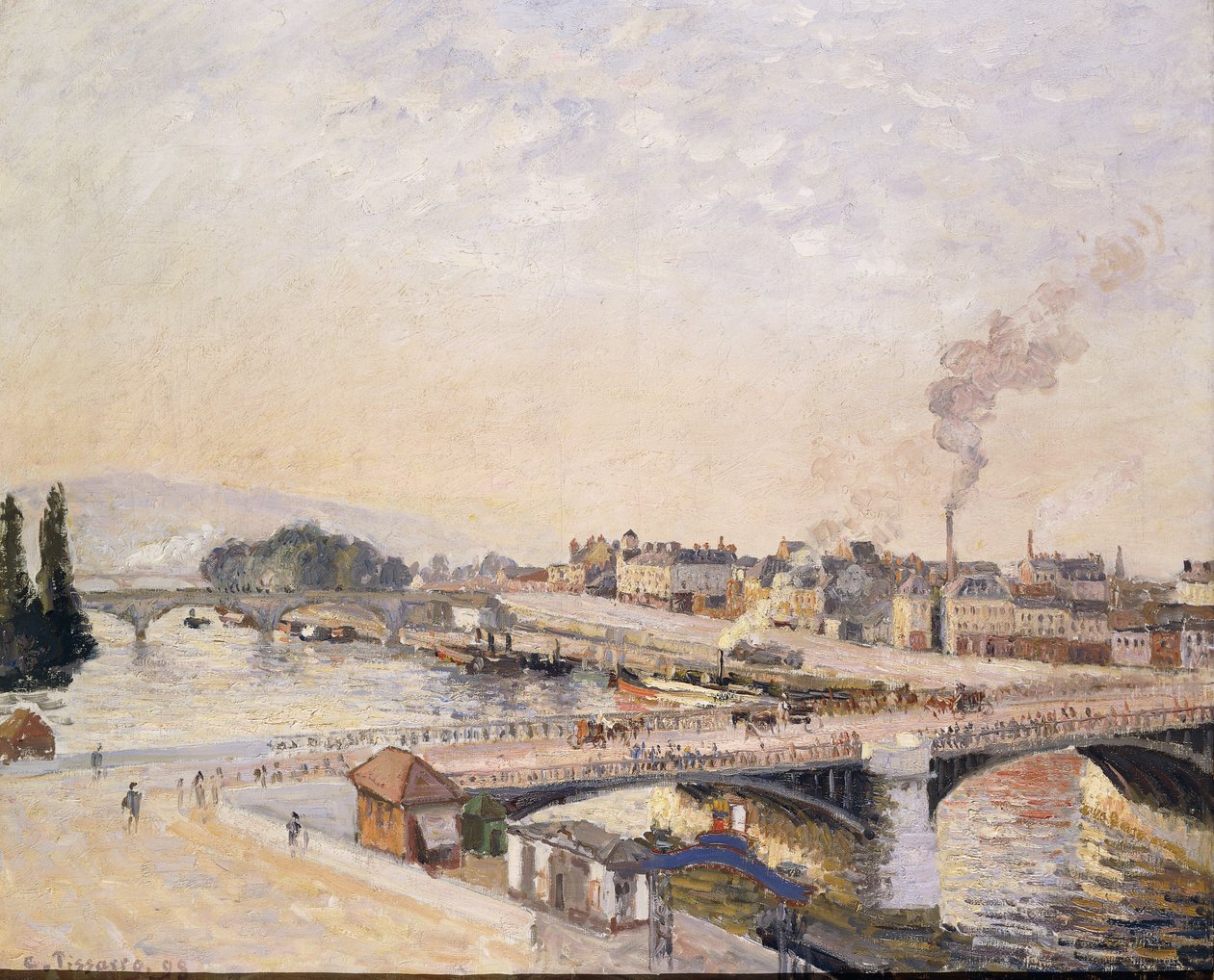 Auringonnousu Rouenin yli; Lever du Soleil a Rouen, 1898 tekijältä Camille Jacob Pissarro