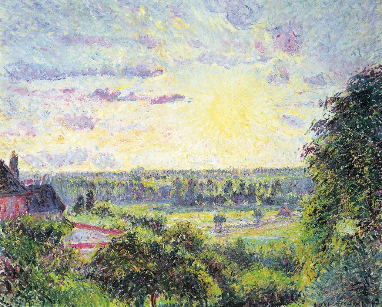 Auringonlasku Eragnyssa, 1891 tekijältä Camille Jacob Pissarro
