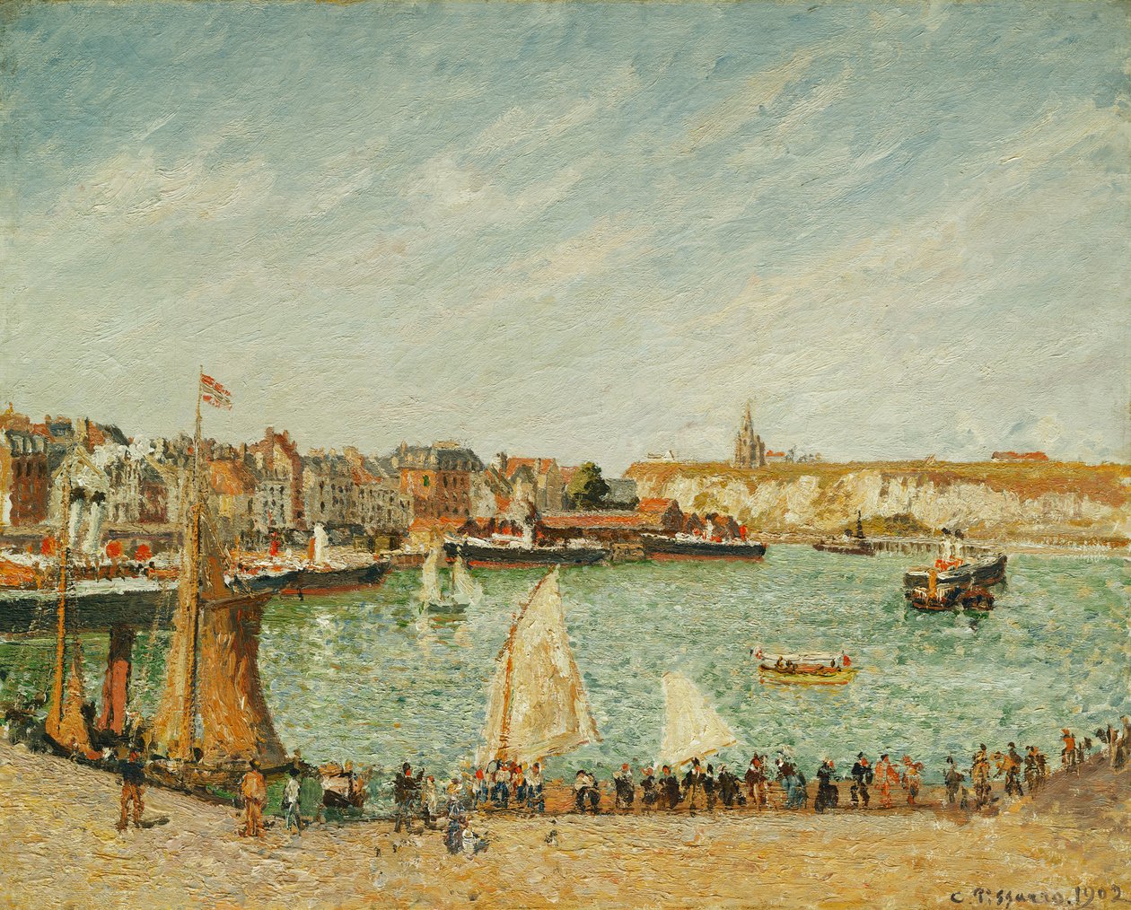 Iltapäivän aurinko, Dieppen ulkosatama; Iltapäivä, aurinko, Dieppen ulkosatama, 1902 tekijältä Camille Jacob Pissarro