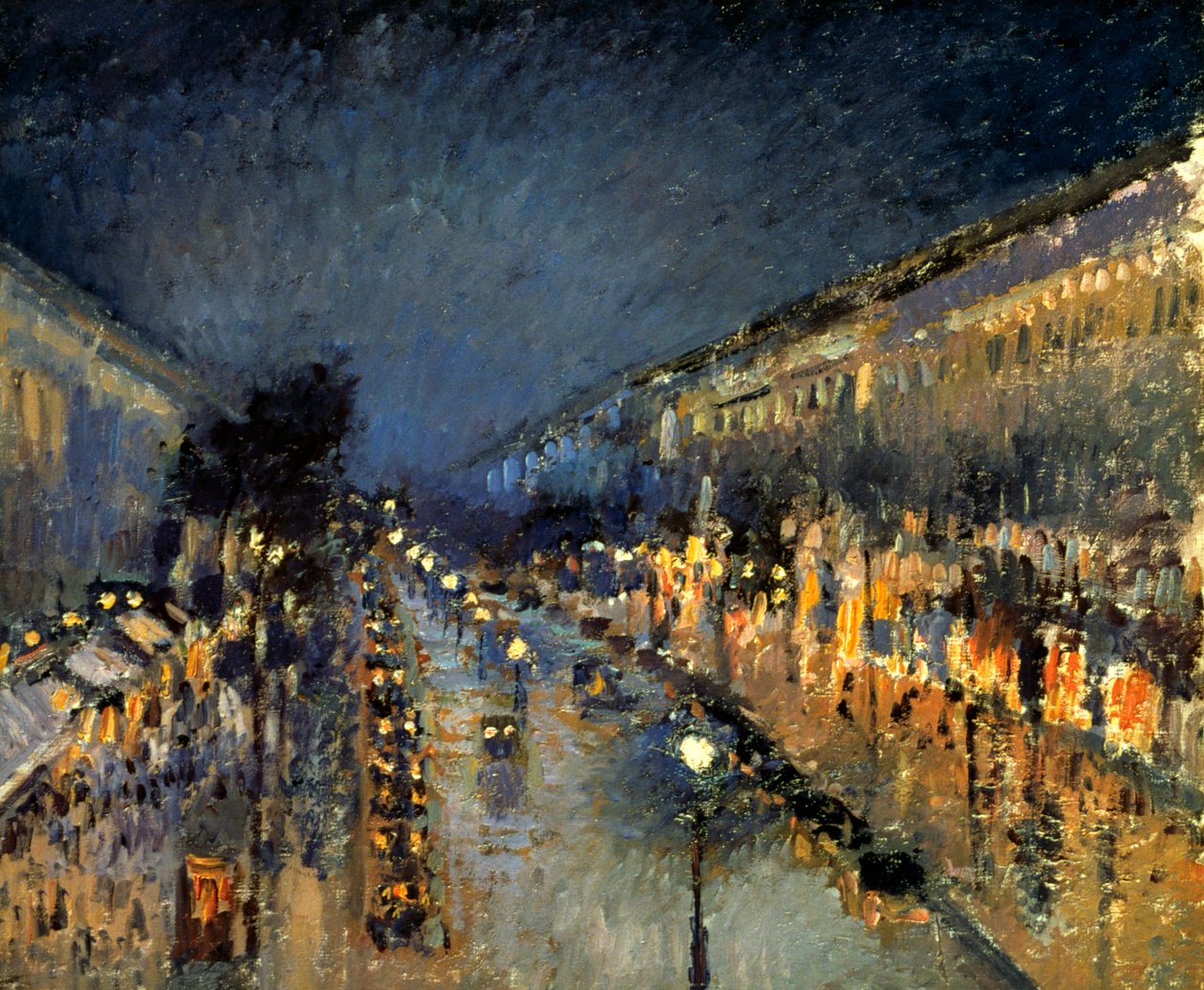 Boulevard Montmartre yöllä, 1897 tekijältä Camille Jacob Pissarro