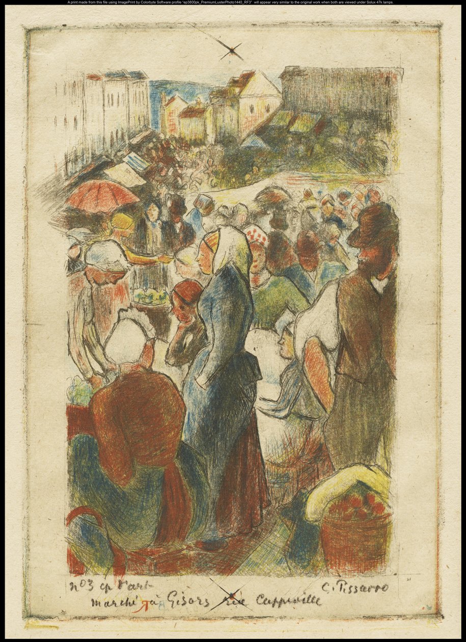 Gisorsin markkinat, Rue Cappeville, n. 1894 tekijältä Camille Jacob Pissarro