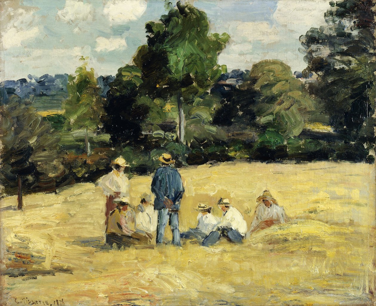 The Harvesters Rest, Montfoucault; Viikatemiesten lepo, Montfoucault, 1875 tekijältä Camille Jacob Pissarro