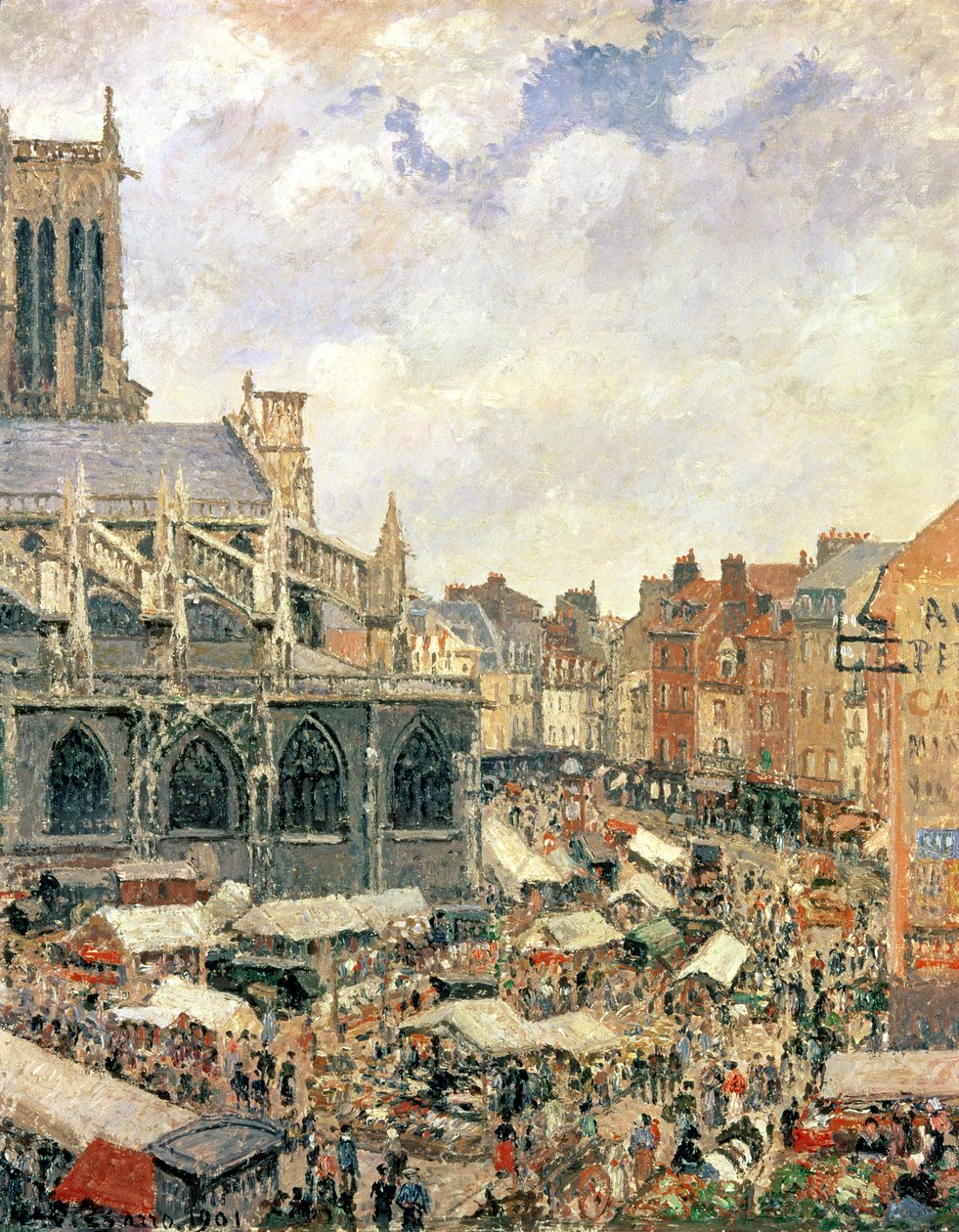 Saint-Jacquesin kirkkoa ympäröivä tori, Dieppe, 1901 tekijältä Camille Jacob Pissarro
