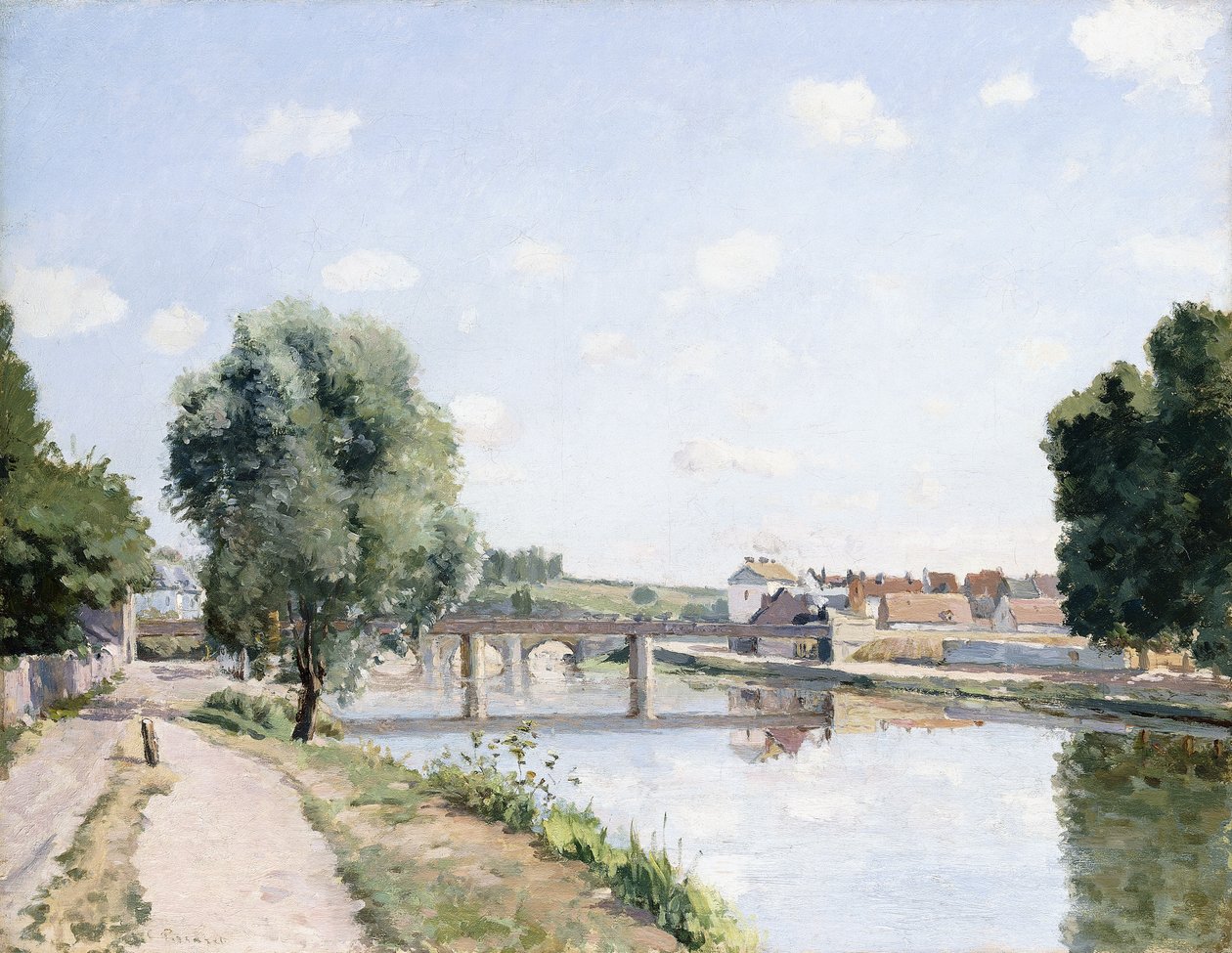 Rautatiesilta, Pontoise, n. 1873 tekijältä Camille Jacob Pissarro