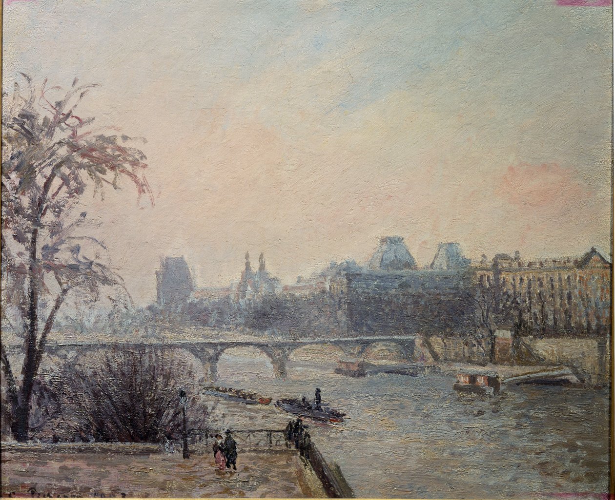 Seine ja Louvre (öljy kankaalle tekijältä Camille Jacob Pissarro