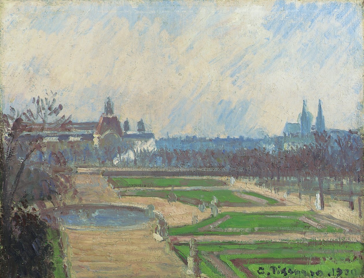 Tuileries ja Louvre, 1900 tekijältä Camille Jacob Pissarro