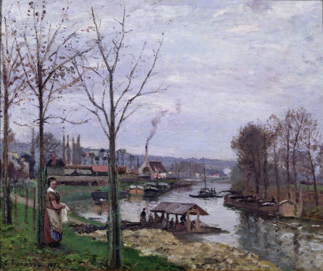 Pesutalo, Pontoise Port-Marly tai Pesutalo, 1872 tekijältä Camille Jacob Pissarro