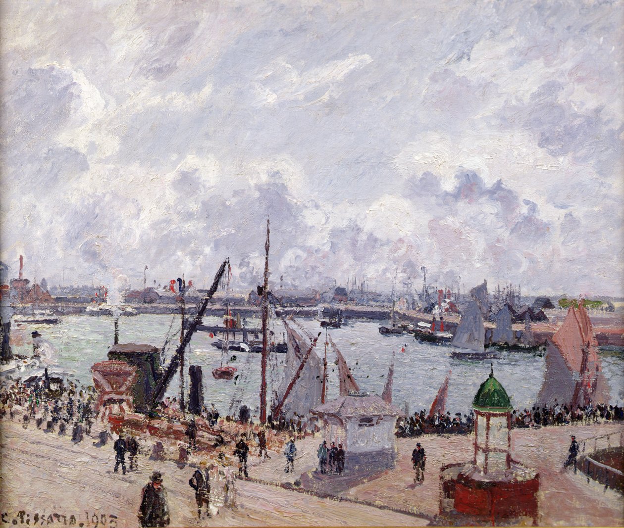 Le Havren ulkosatama, Quai de Southampton, Honfleur-laiva lähtee satamasta, 1903. tekijältä Camille Jacob Pissarro