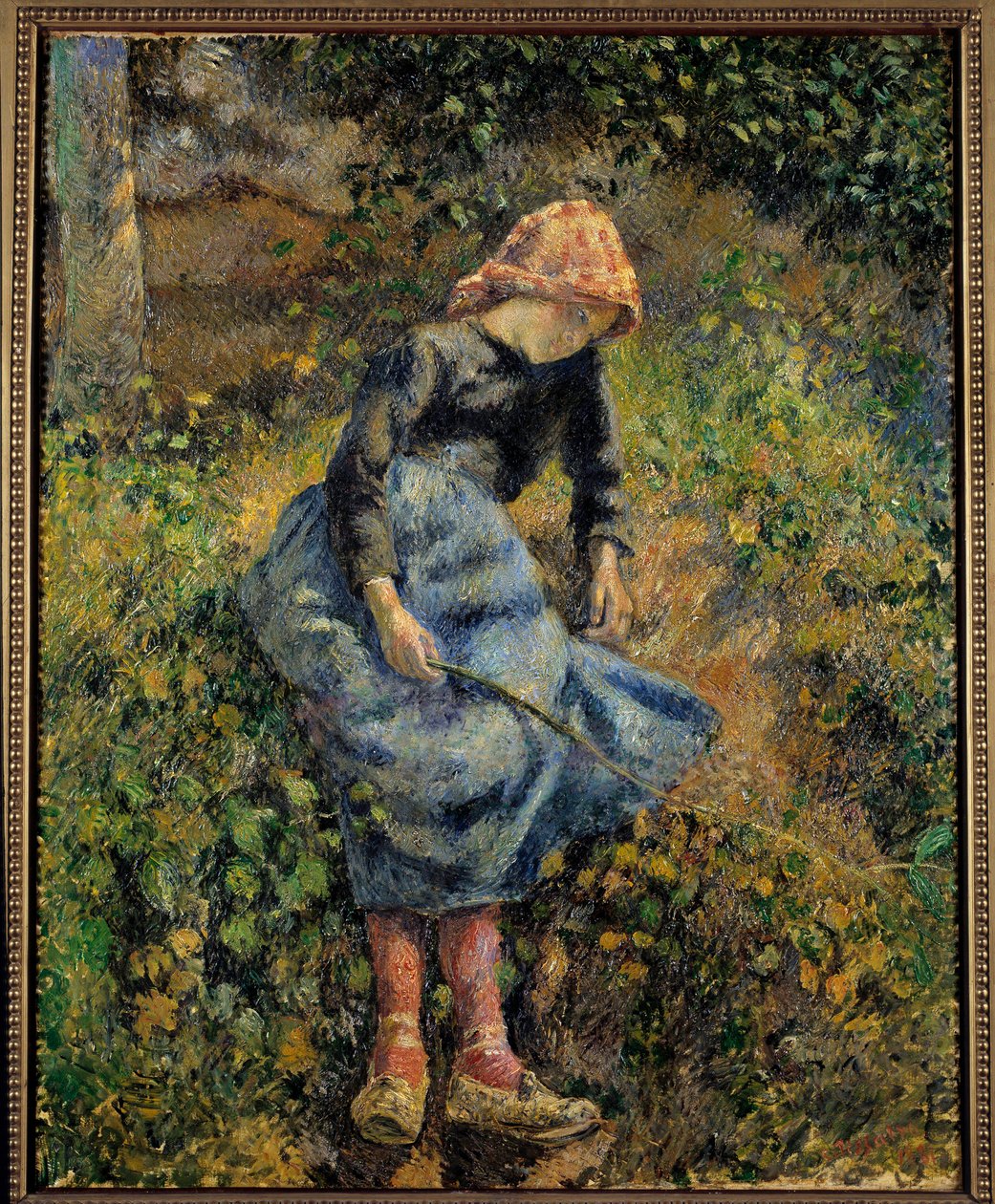Paimen sanoo, että neitolla on sauva. Camille Pissarron (1830-1903) maalaus tekijältä Camille Jacob Pissarro