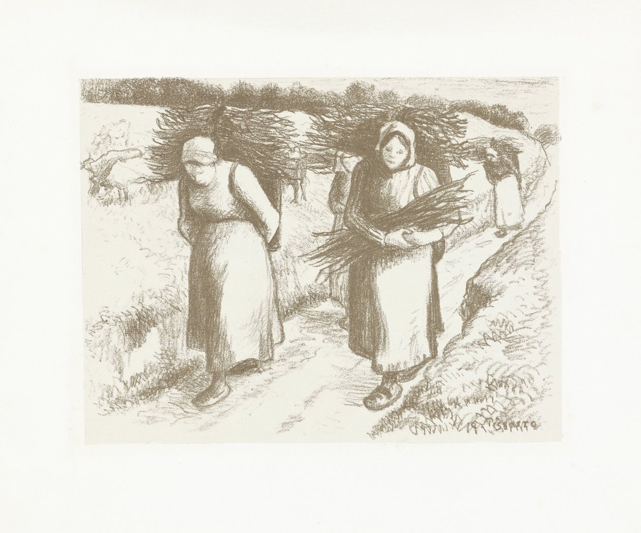 Naiset kantavat pedejä Porteuses de fagots tekijältä Camille Jacob Pissarro