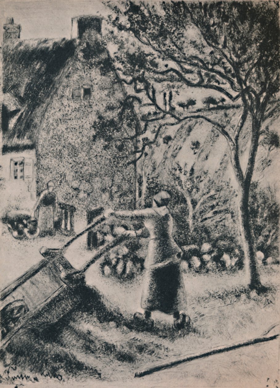 Nainen tyhjentämässä kärryä, n. 1880, 1946 tekijältä Camille Jacob Pissarro