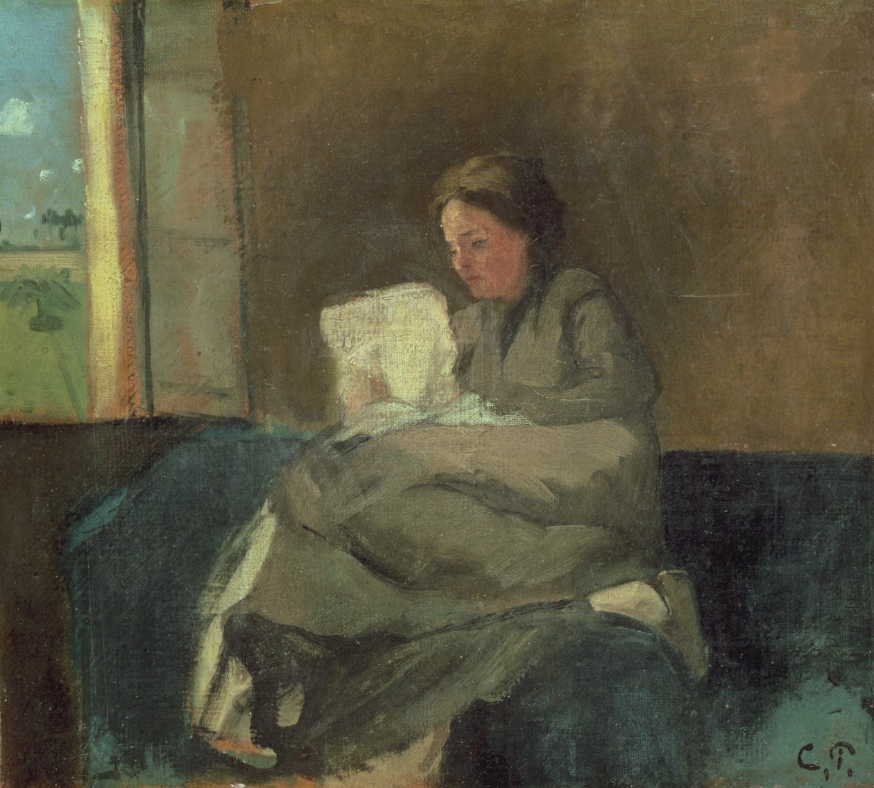 Lukeva nainen tekijältä Camille Jacob Pissarro