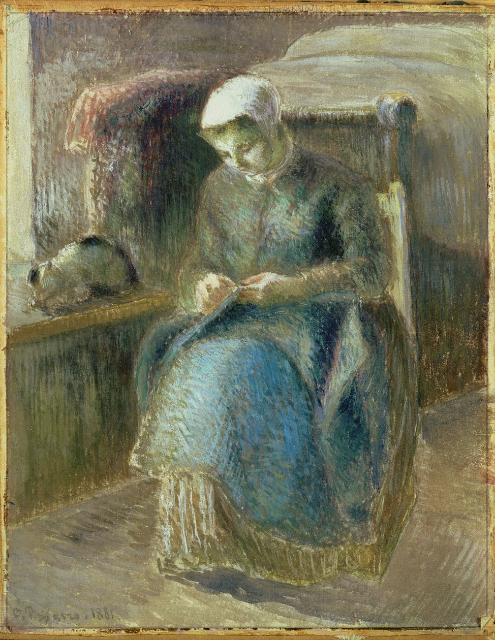 Naisen ompelu, 1881 tekijältä Camille Jacob Pissarro