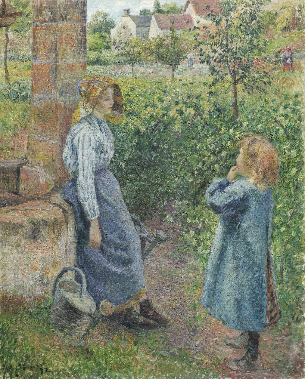 Nainen ja lapsi kaivolla, 1882 tekijältä Camille Jacob Pissarro