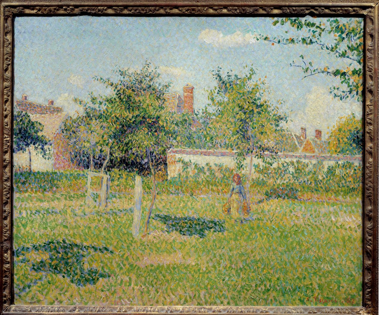 Nainen kankaassa tai "" Kevätaurinko Eragnyssa"" Camille Pissarron (1830-1903) maalaus 1887 Sun. 0,54x0,65 m Pariisi, musee d