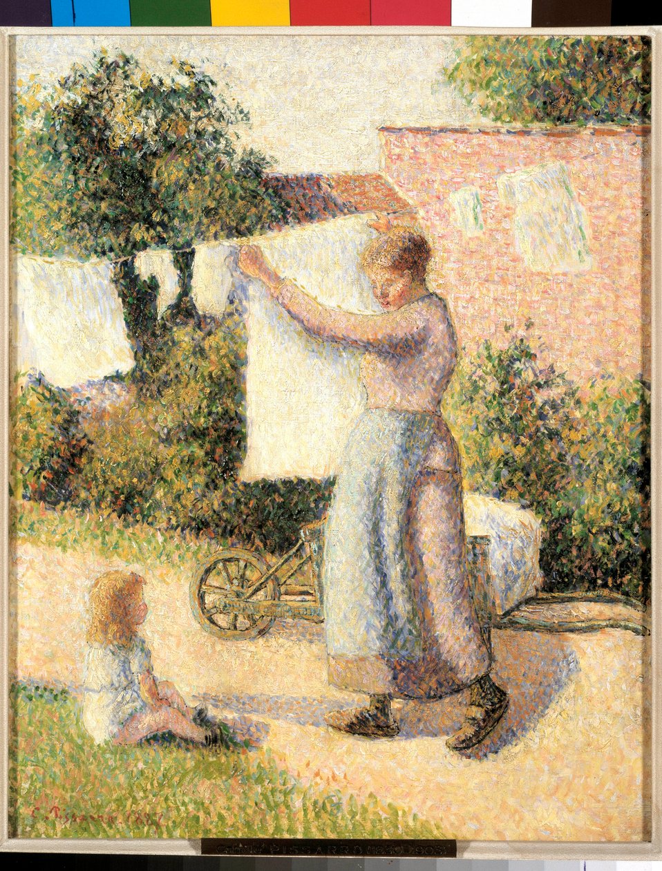 Nainen venyttää pellavaa Camille Pissarron maalaus (1830-1903) 1887. Dim. 0,41 x 0,32 m Pariisi, musee d