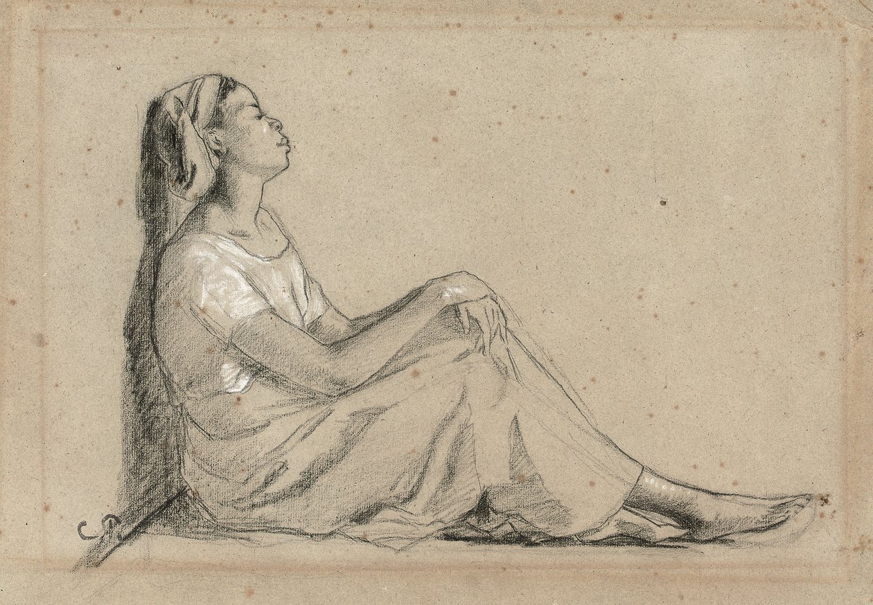Nuori musta nainen istuu, 1855-7 tekijältä Camille Jacob Pissarro