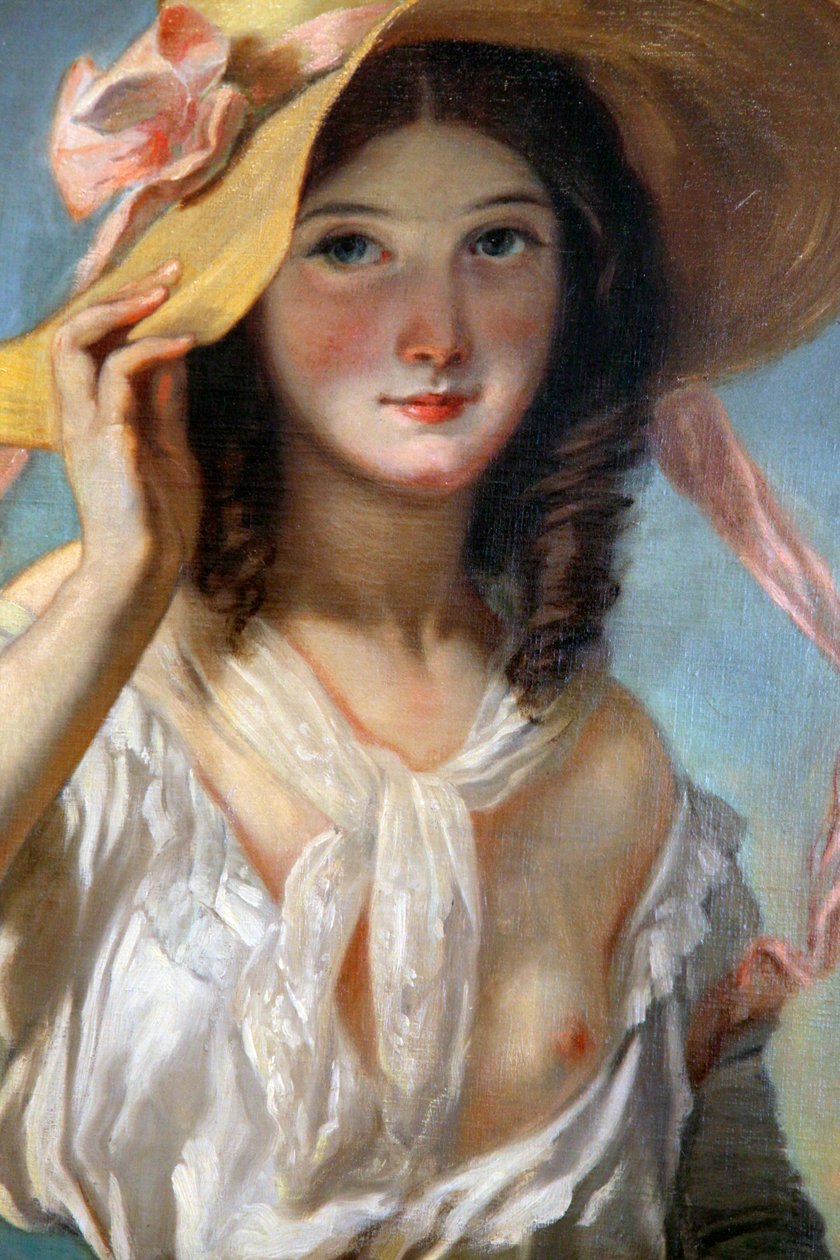 Nuori tyttö kukilla, 1843 tekijältä Camille Joseph Etienne Roqueplan