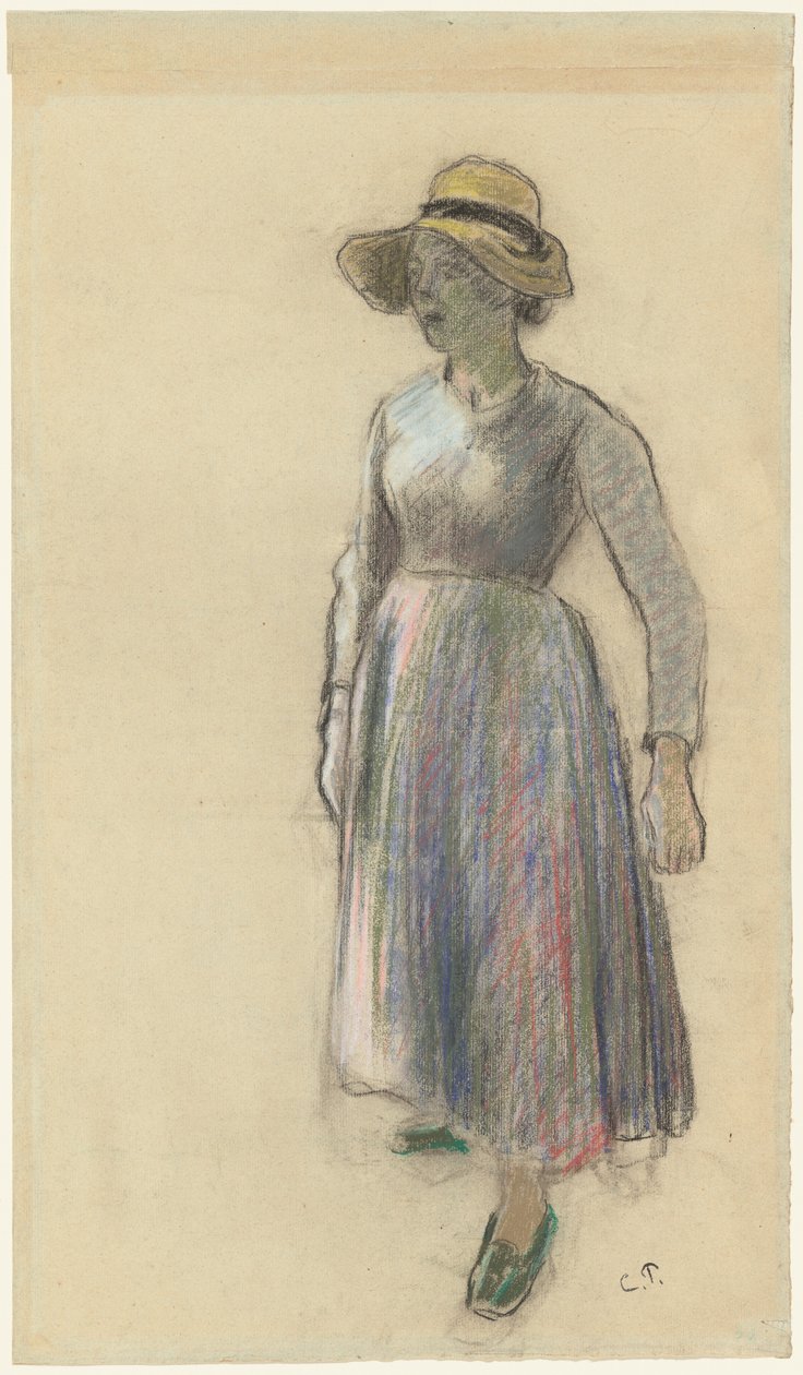 Talonpoikatyttö olkihatussa tekijältä Camille Pissarro