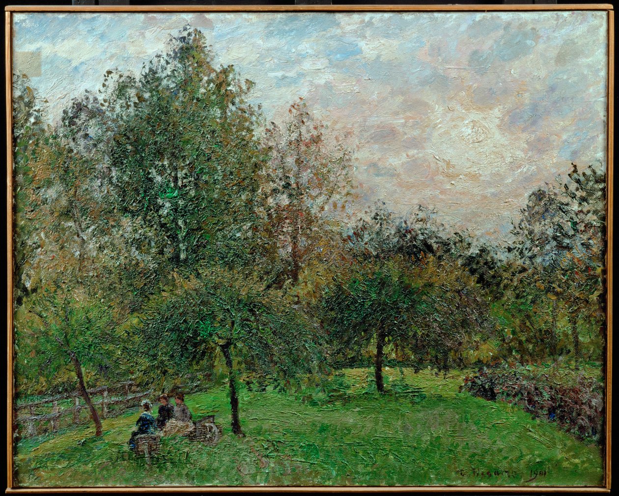 Omenapuita ja poppeleita auringonlaskussa tekijältä Camille Pissarro