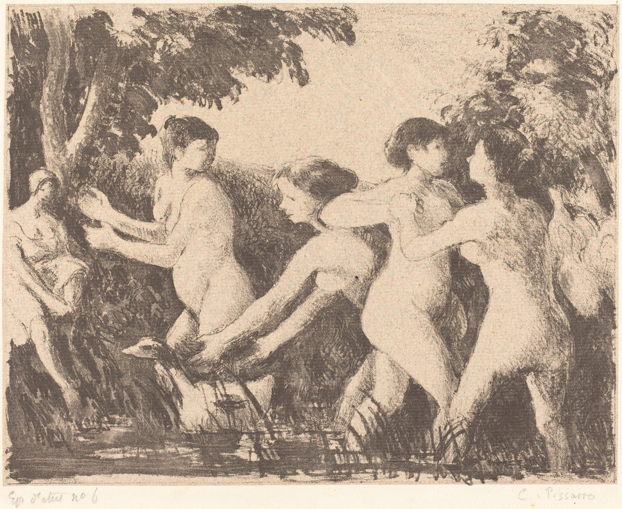 Baigneuses luttant Bathers Wrestling, c. 1896. tekijältä Camille Pissarro
