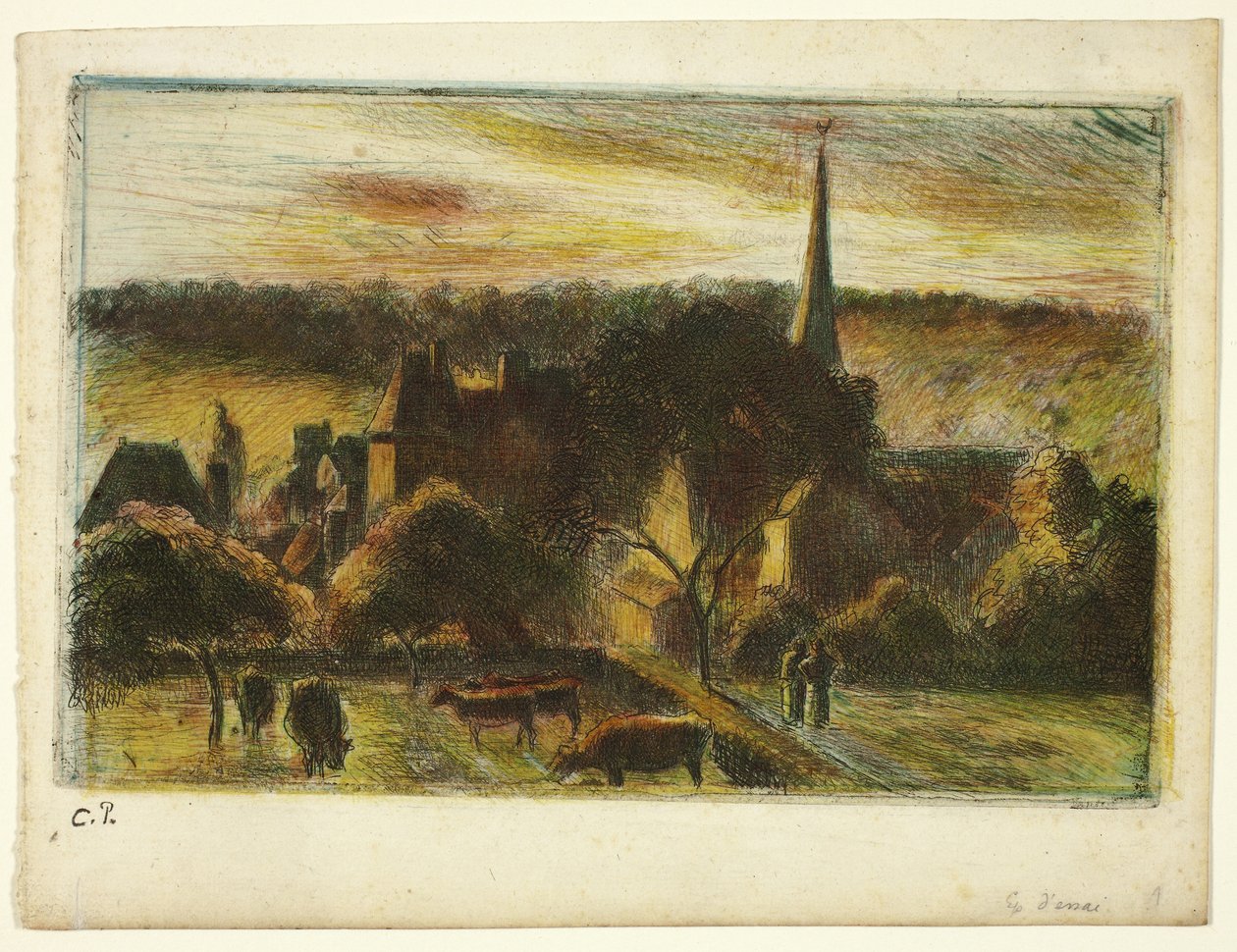 Éragnyn kirkko ja maatila tekijältä Camille Pissarro