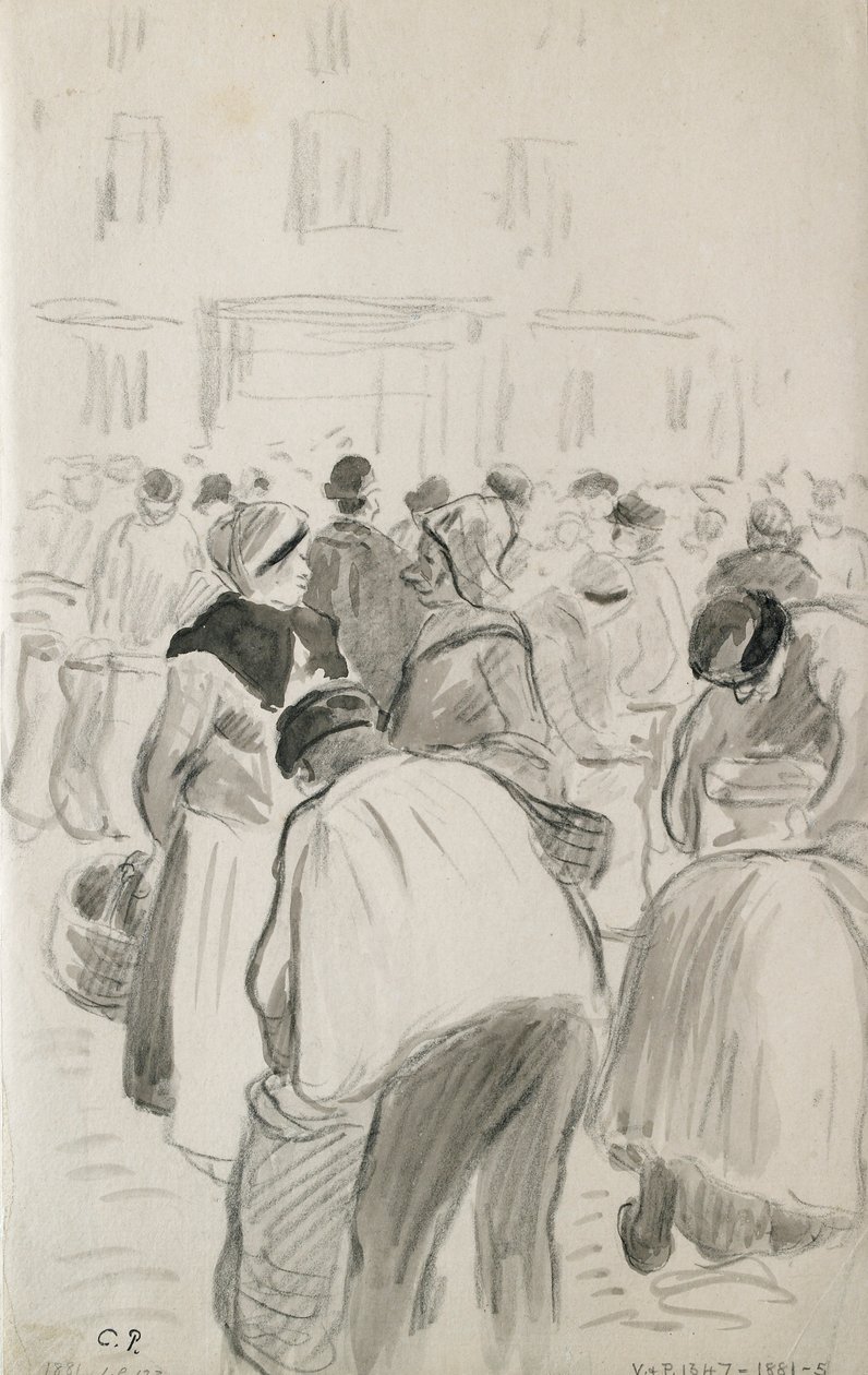 Markkinoiden koostumustutkimus Pontoisessa, 1881 tekijältä Camille Pissarro