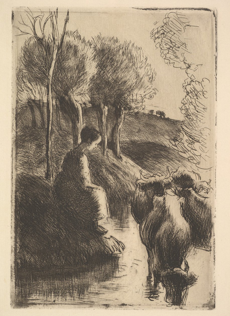 Cowherd Waters Edgessä, 1890. tekijältä Camille Jacob Pissarro