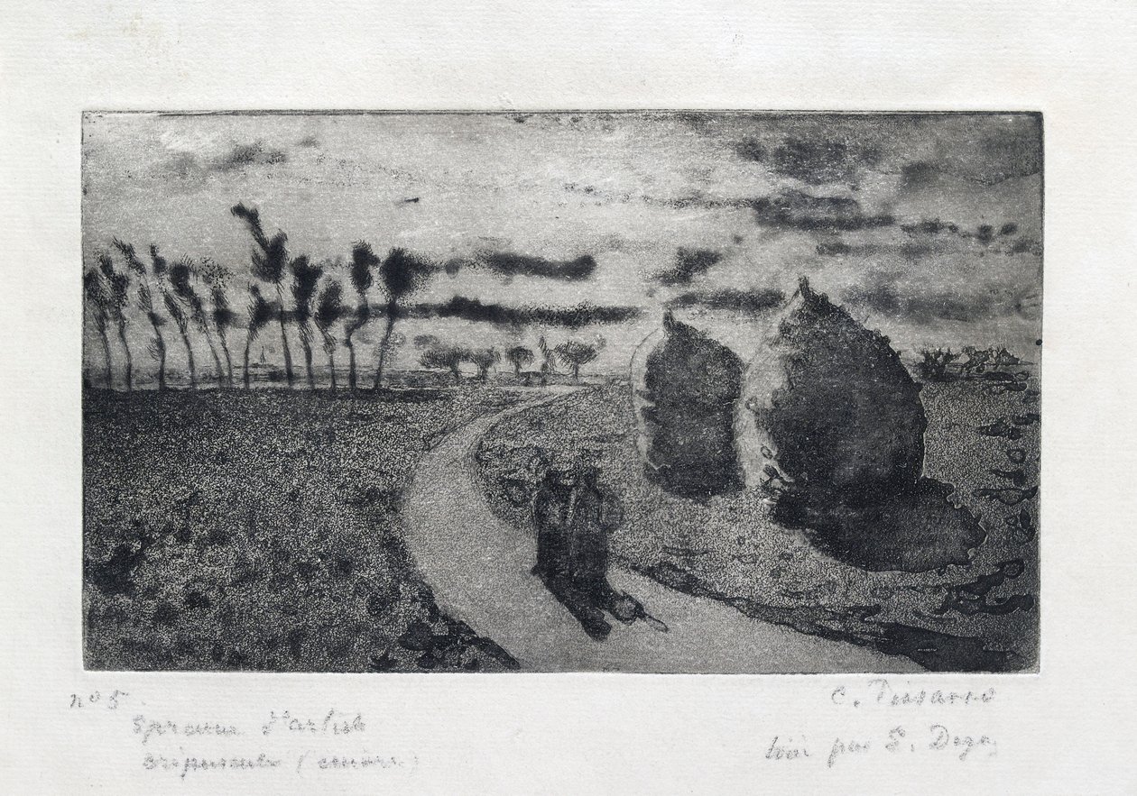 Hämärä heinäsuovojen kanssa, 1879 tekijältä Camille Pissarro