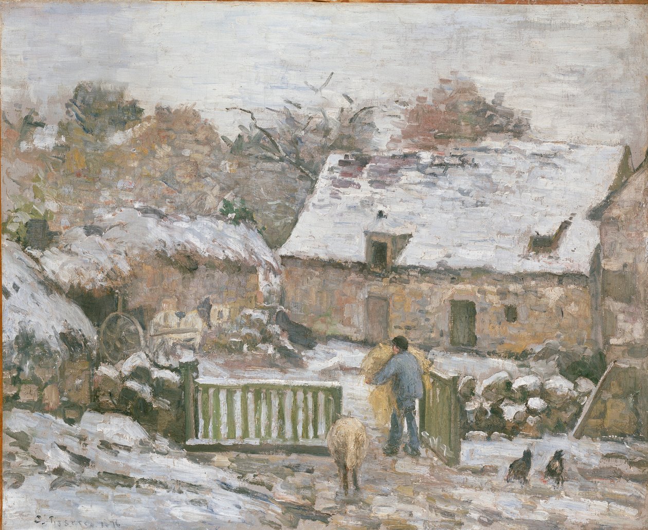 Maatila Montfoucaultssa: Lumiefekti, 1874-1876 tekijältä Camille Pissarro
