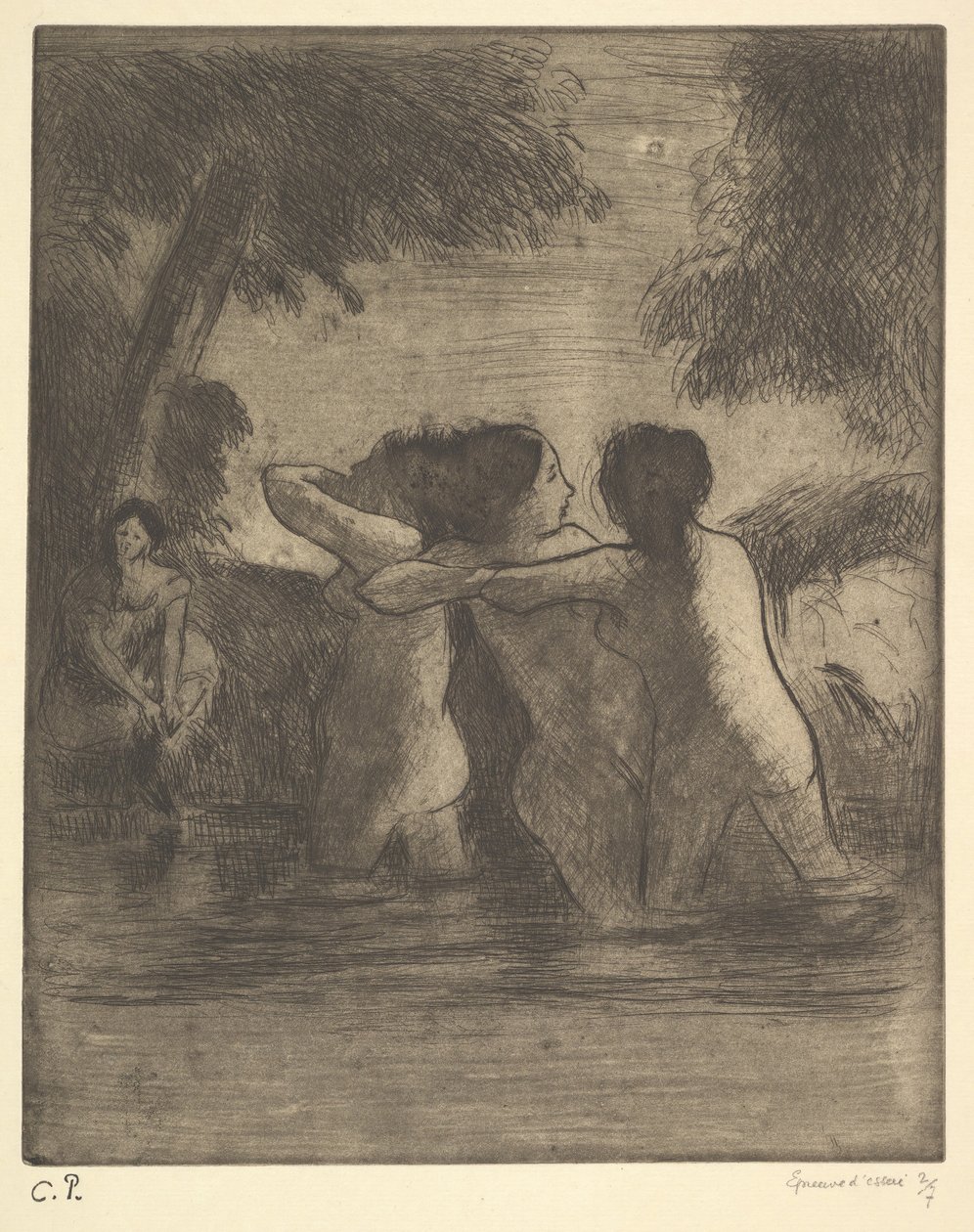 Neljä uimaria, 1895. tekijältä Camille Jacob Pissarro
