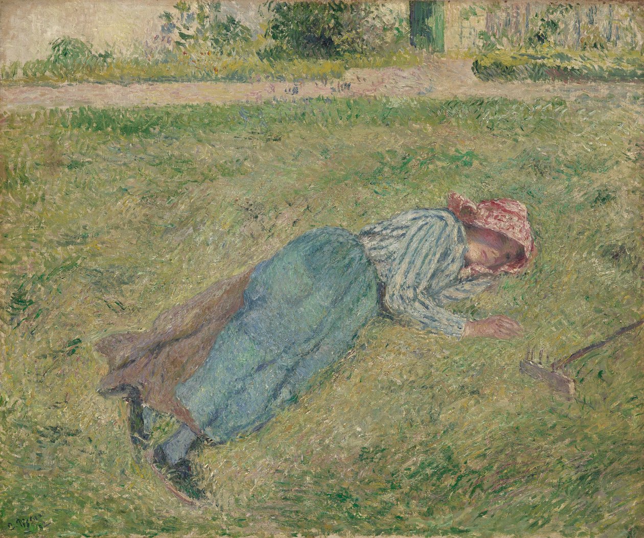 Tyttö makaa ruohikossa tekijältä Camille Pissarro