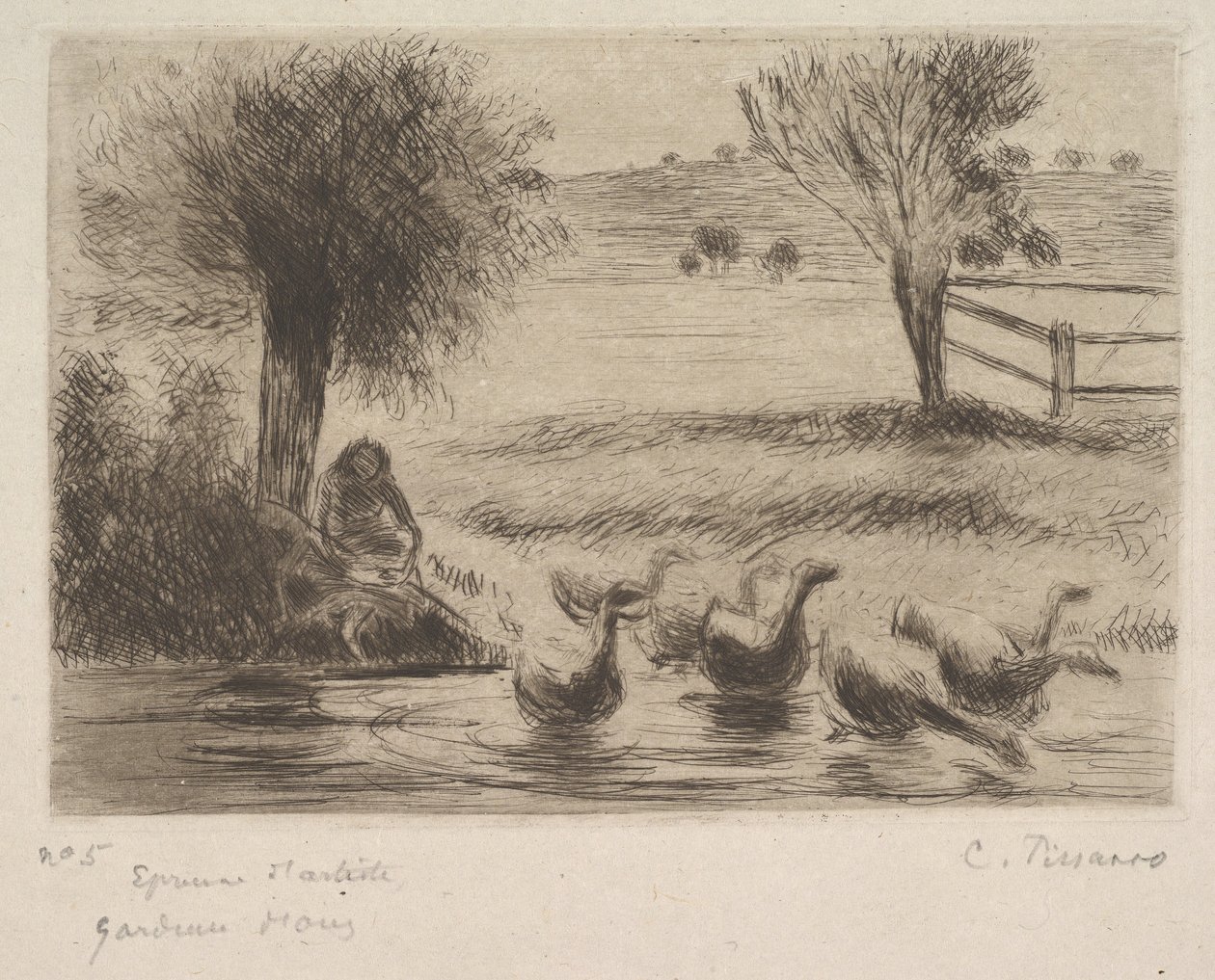 Hanhentyttö, 1888. tekijältä Camille Jacob Pissarro