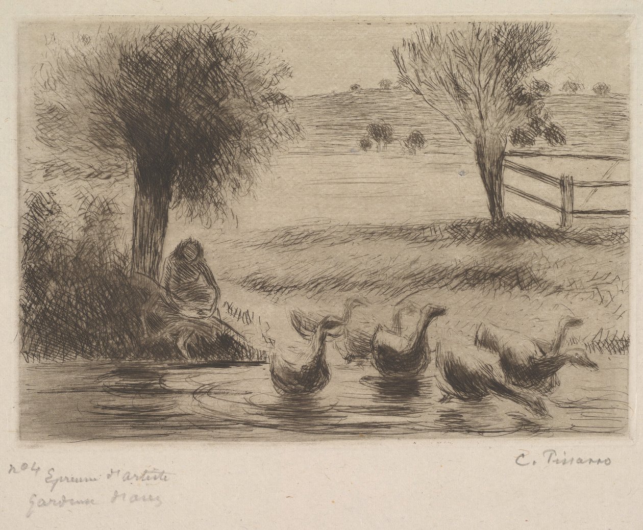 Hanhentyttö, 1888. tekijältä Camille Jacob Pissarro
