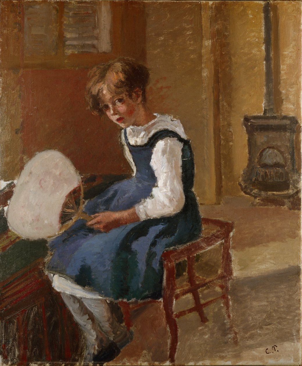 Jeanne pitelee tuuletinta, c1873 tekijältä Camille Pissarro