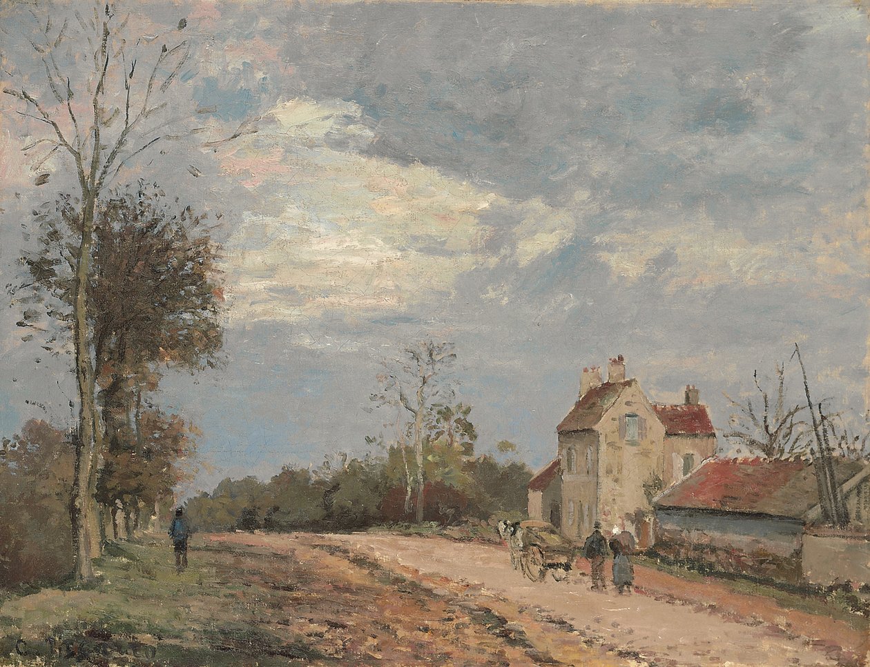 Monsieur Musyn talo, route de Marly, Louveciennes, n. 1872 (öljy kankaalle) tekijältä Camille Pissarro