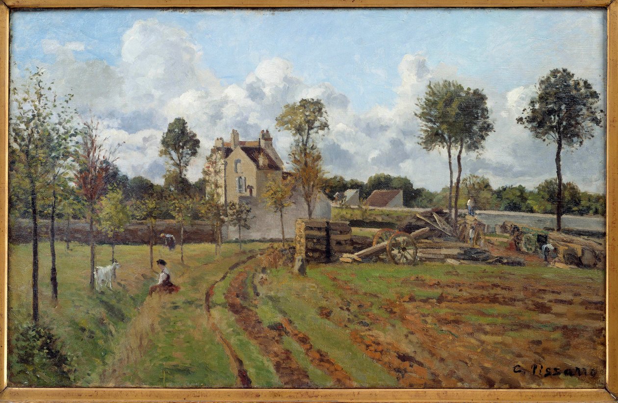 Maisema. Näkymä Louveciennesiin. Camille Pissarron (1830-1903) maalaus 1872 Su. 0,51x0,81 m Pariisi, musee d