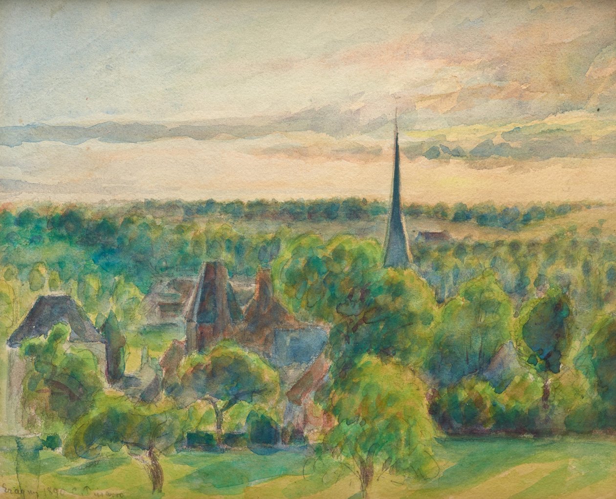 Maisema Éragnyssa tekijältä Camille Jacob Pissarro