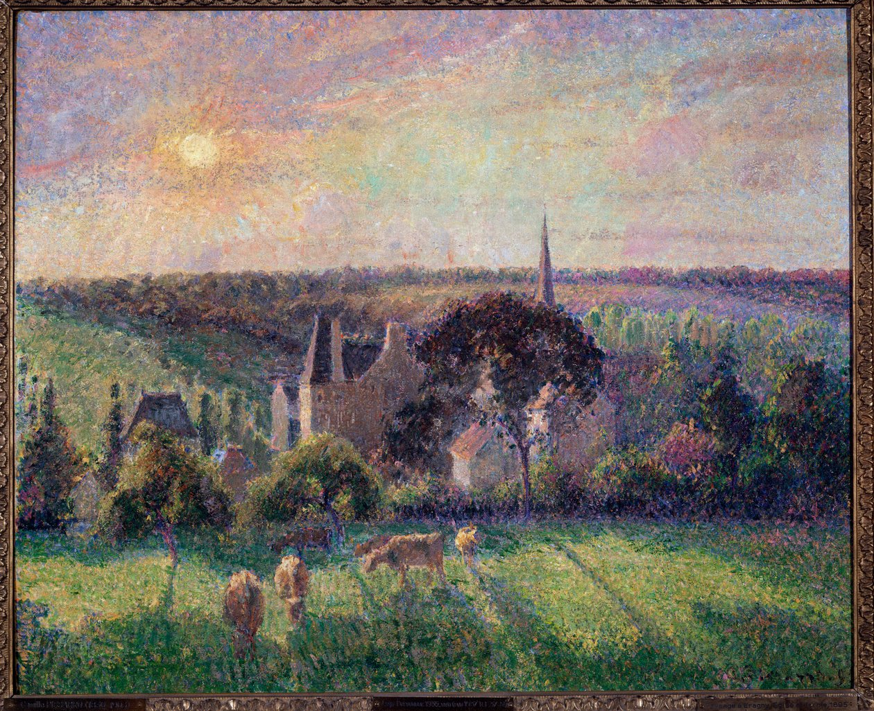 Maisema Eragnyssa, kirkko ja maatila Camille Pissarron (1830-1903) maalaus 1895 Su. 0,6x0,73 m Pariisi, musee d